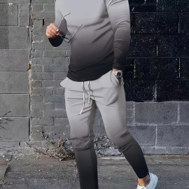3D Pattern Print, Men's 2Pcs Outfits, Casual Crew Neck Long Sleeve Shirts T-shirt And Drawstring Sweatpants Joggers Set For Summer, Men's Clothing