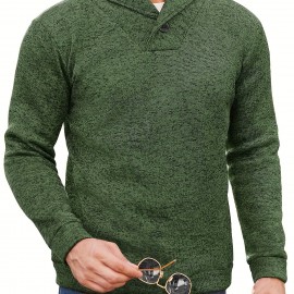 Trendy Solid Stand Collar Cool Knitted Thermal Sweater For Men, Men's Casual  Pullover  Knit Sweater Streetwear For Winter Fall, As Gifts