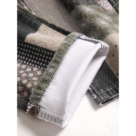 Men's Casual Stars Print Trendy Cotton Jean Shorts Shopping Dating Mid Pants