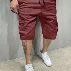 Men's Stylish Loose Solid Cargo Shorts With Pockets, Active Breathable Comfy Drawstring Shorts For Hiking Jogging Cycling Outdoor Fitness Workout