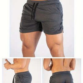 Quick Drying Comfy Shorts, Men's Casual Slightly Stretch Waist Drawstring Shorts For Summer Gym Workout Training