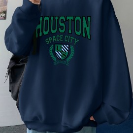 Men's Pullover Round Neck Long Sleeve Sweatshirt Green Badge Pattern Loose Casual Top For Autumn Winter Men's Clothing As Gifts